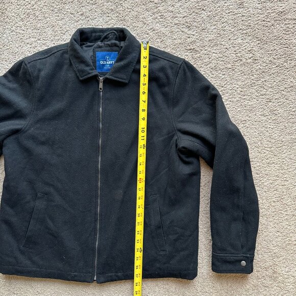 Old Navy Jacket Mens Large Wool Blend Full Zip Spread Collar Black Pockets - Picture 9 of 12
